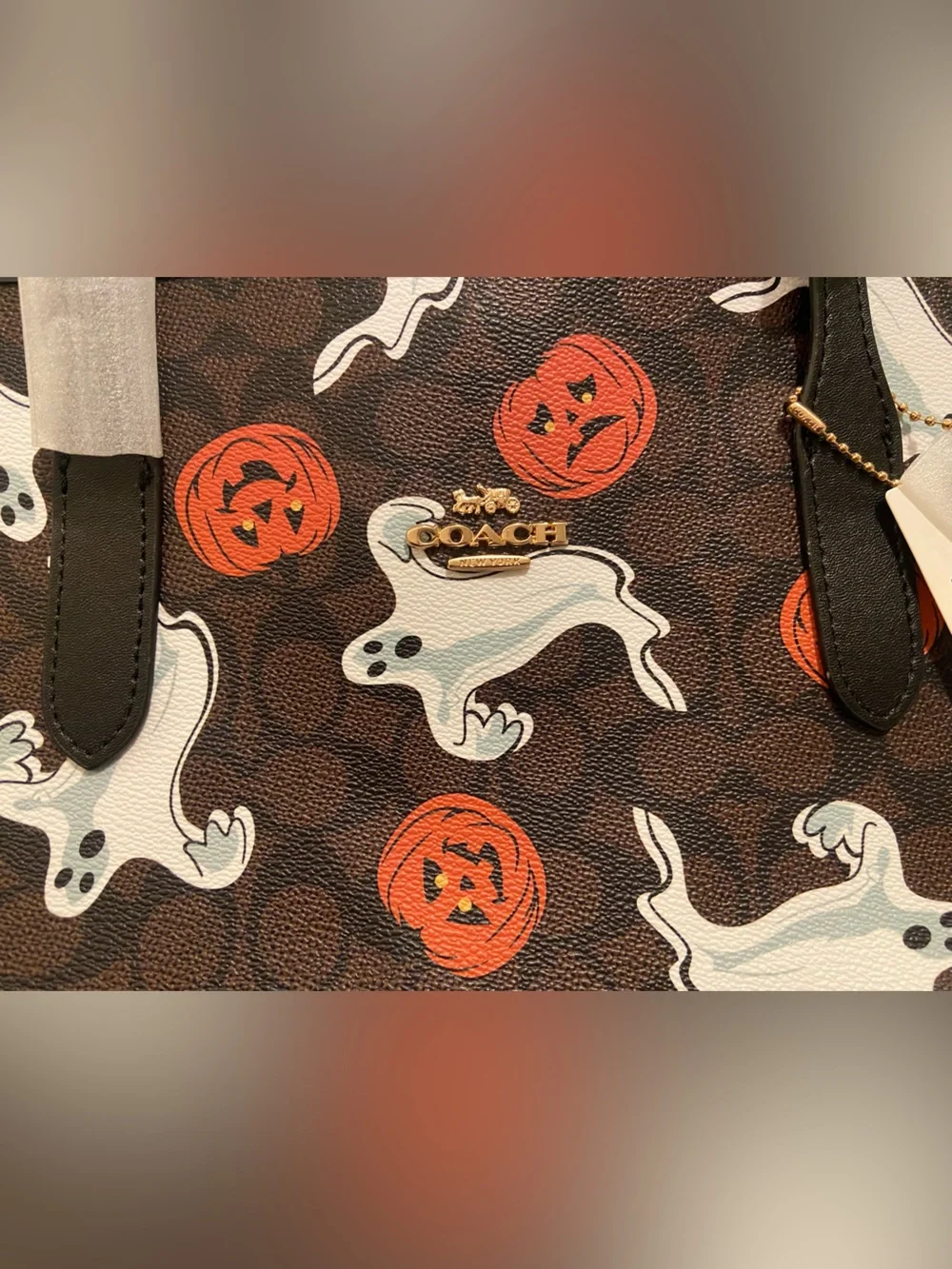 Coach Brown Halloween Ghost & Pumpkin Tote